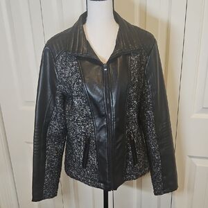 cb Women's Black and Gray Jacket Fauk Leather M Zipper